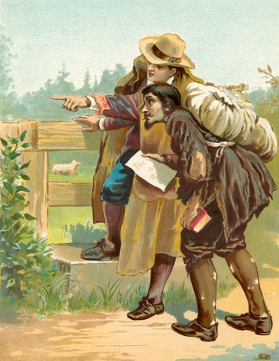 Evangelist Points Christian to the Wicket Gate by English School
