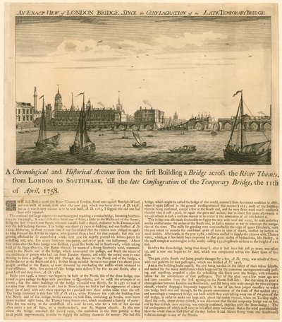 Exact View of London Bridge since the Conflagration of the Late Temporary Bridge, 11 April 1758 by English School