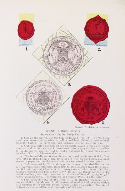 Examples of English and Irish Grand Lodge seals by English School