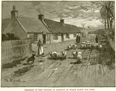 Exterior of the Cottage at Alloway in which Burns was born by English School