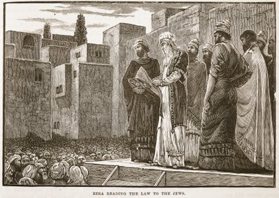 Ezra Reading the Law to the Jews by English School