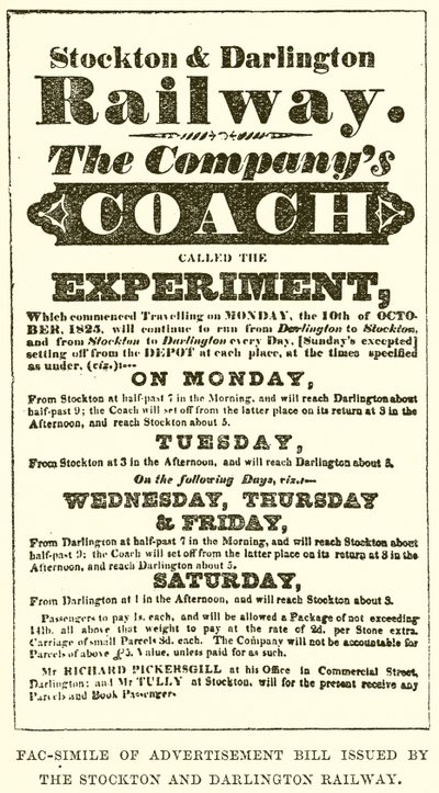 Facsimile of Advertisement Bill Issued by the Stockton and Darlington Railway by English School