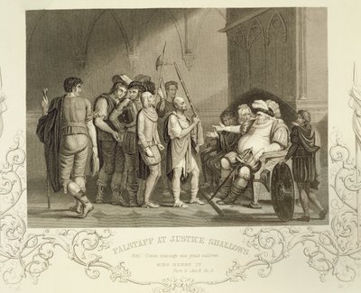 Falstaff at Justice Shallows, in Henry IV (Part 2) Act III Scene 2, by William Shakespeare by English School