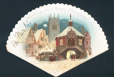 Fan-shaped Victorian Christmas card by English School