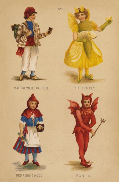 Fancy dress outfits: Maltese Water Carrier, Butterfly, Red Riding Hood, Goblin by English School