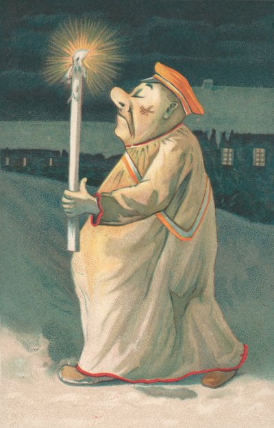 Figure of a man holding a tall candle by English School