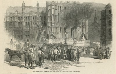 Fire in the Clock Tower of the New Houses of Parliament by English School