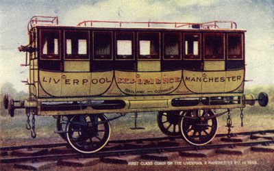 First class coach on the Liverpool and Manchester Railway in 1838 by English School