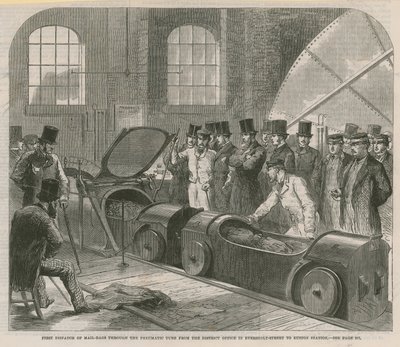 First Dispatch of Mail Bags Through the Pneumatic Tube by English School