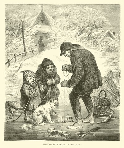 Fishing in Winter in Holland by English School