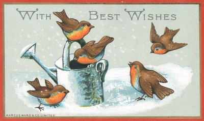Five Robins and Watering Can by English School