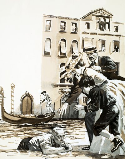 Frederick Rolfe climbs out of a canal in Venice by English School