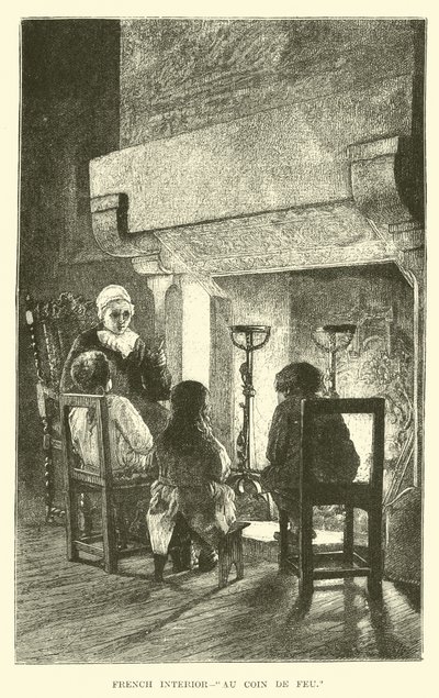 French Interior, Au Coin de Feu by English School