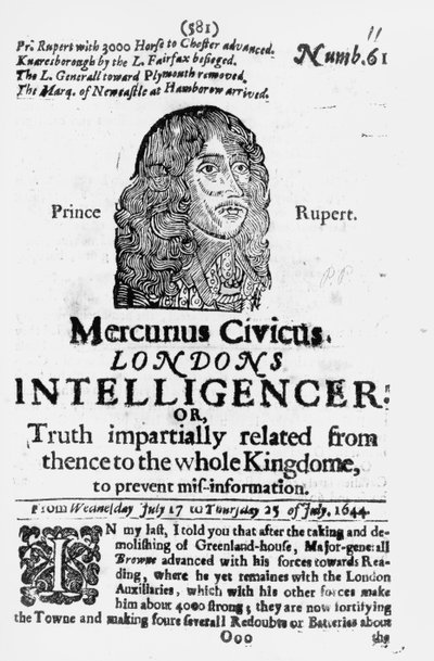 Front Page from Mercurius Civicus, Published in 1644 by English School