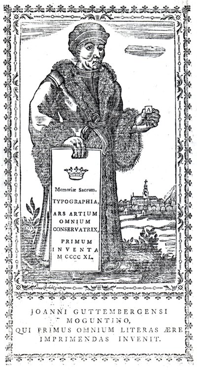 Frontispiece of Johannes Gutenberg from A Concise History of the Origin and Progress of Printing by Philip Luckombe, published 1770 by English School
