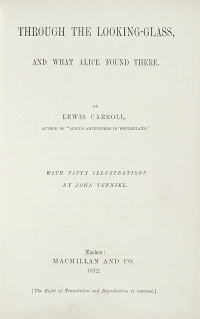 Frontispiece to Alice Through the Looking-Glass by Lewis Carroll, published by Macmillan, 1872 by English School