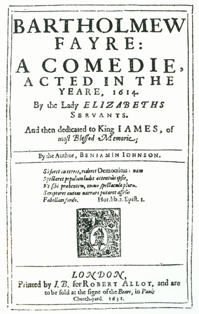 Frontispiece to Bartholomew Fayre: A Comedie by Benjamin Jonson, 1631 by English School