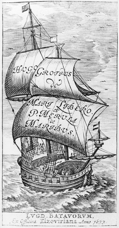 Frontispiece to De Mari Libero, by Hugo Grotius and Paulus van Merula de Maribus, 1633 by English School