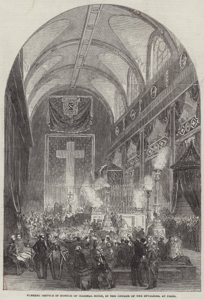 Funeral Service in Honour of Marshal Soult, in the Church of the Invalides, at Paris by English School