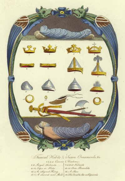Funeral habits and Saxon ornaments by English School