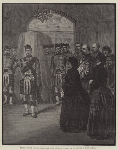 Funeral of the Duke of Albany, the Queen receiving the Body at the Windsor Railway Station by English School