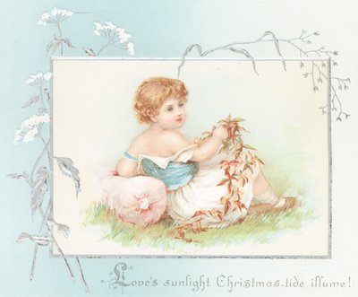Girl Relaxing on Grass with Leaves by English School