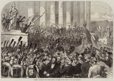 Gambetta proclaiming the French Republic in front of the Palace of the Corps Legislatif by English School
