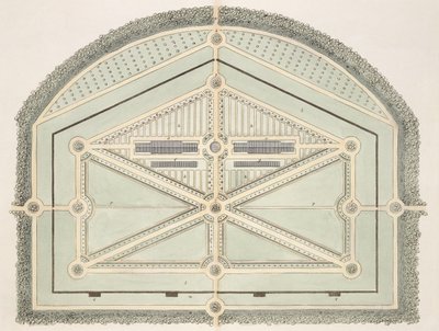 Garden in the Old French Style, from Hints on the Formation of Gardens and Pleasure Grounds by John Claudius Loudon published 1812 by English School