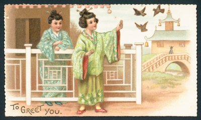 Geisha Girls Feeding Birds by English School