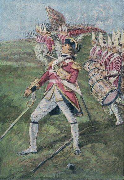 General Wolfe wounded at the Battle of Quebec, Canada, 1759 by English School