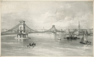 General View of Hungerford and Lambeth Suspension Foot Bridge by English School