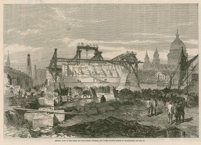 General view of the works for the London, Chatham and Dover railway bridge at Blackfriars by English School