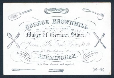 George Brownhill, maker of German silver, trade card by English School