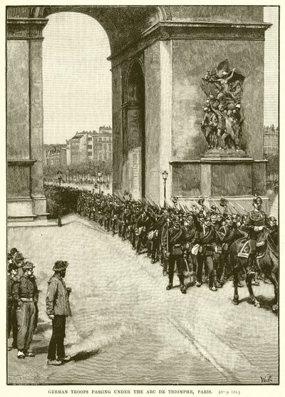 German Troops passing under the Arc de Triomphe, Paris by English School