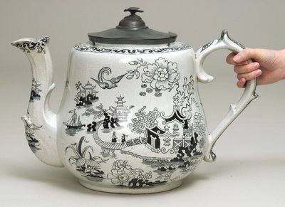 Giant Teapot with Black Transfer Design by English School