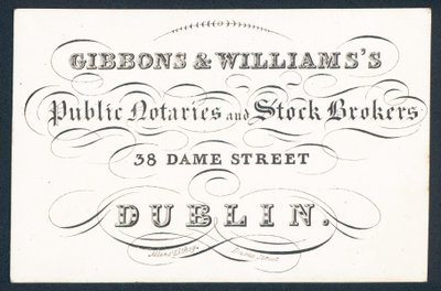 Gibsons & Williams public notaries and stock brokers, trade card by English School