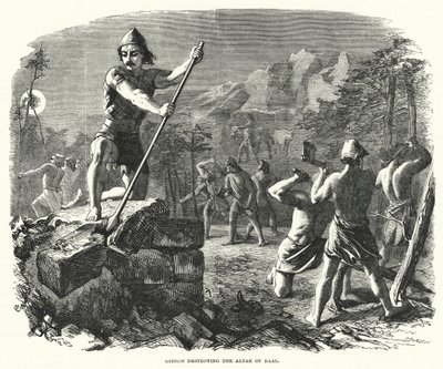 Gideon Destroying the Altar of Baal by English School