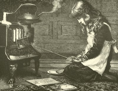 Girl Cooking Toast on the Stove by English School