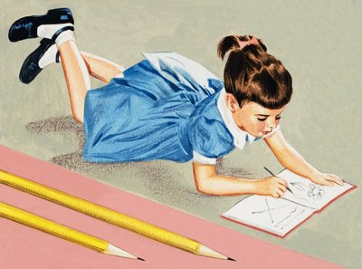 Girl drawing by English School