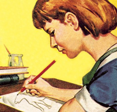 Girl Drawing with a Lead Pencil by English School