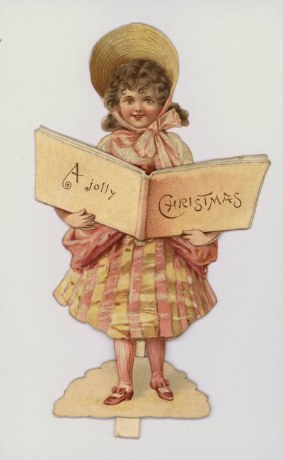 Girl Holding a Book: Christmas Card by English School