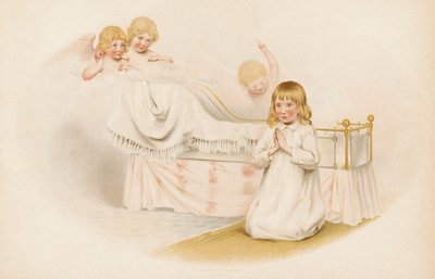 Girl praying by her bed by English School