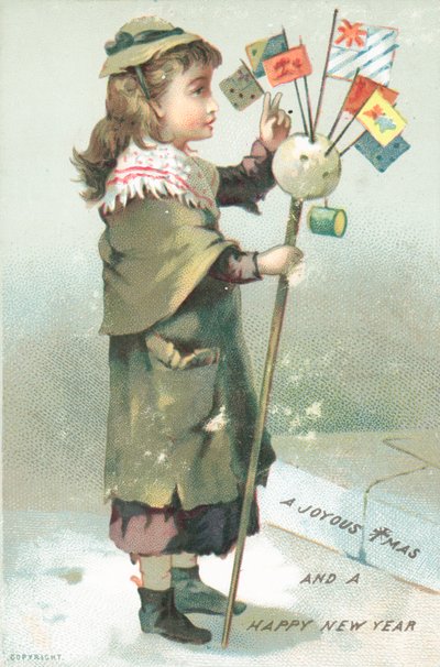 Girl waving with flags by English School