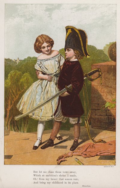 Girl with a boy dressed up as a soldier by English School