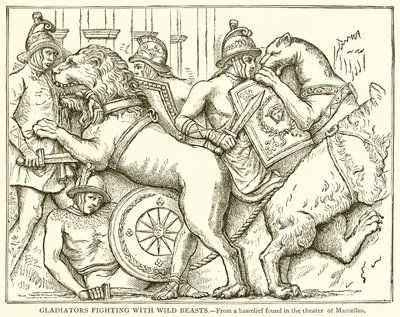 Gladiators Fighting with Wild Beasts by English School