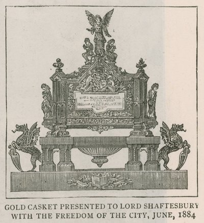 Gold casket presented to Lord Shaftesbury with the freedom of the city, June 1884 by English School