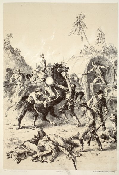 Gold escort attacked by Bush Rangers, from The History of Australasia by David Blair, 1879 by English School