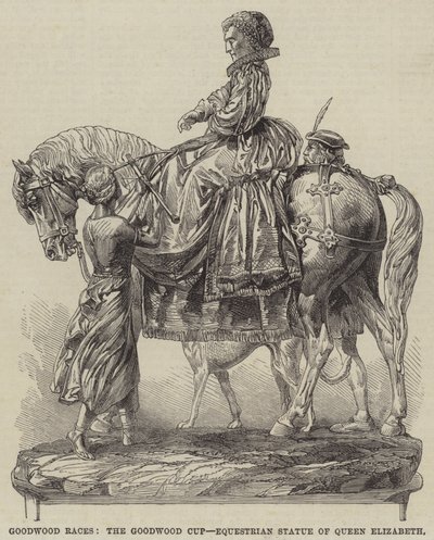 Goodwood Races, the Goodwood Cup, Equestrian Statue of Queen Elizabeth by English School