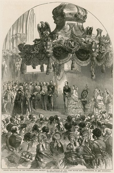 Grand Reception of the Emperor and Empress of the French by the Lord Mayor and Corporation at the Guildhall, London by English School