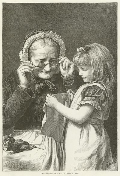 Grandmamma Teaching Flossie to Sew by English School